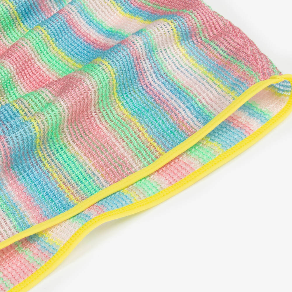 Nessi Byrd-Girls Pink & Blue Stripe Crochet Beach Kaftan | Childrensalon