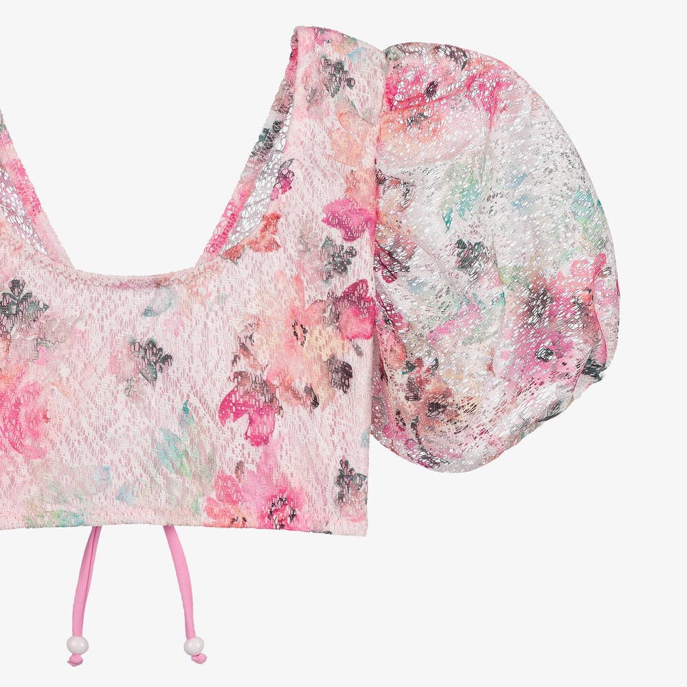 Nessi Byrd-توب كروب بطبعة ورود لون زهري للبنات (UV50) | Childrensalon