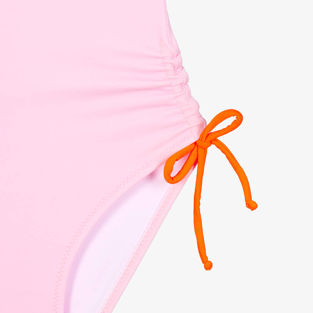 Nessi Byrd-Girls Pink Swimsuit with Multicolour Trims (UV50) | Childrensalon