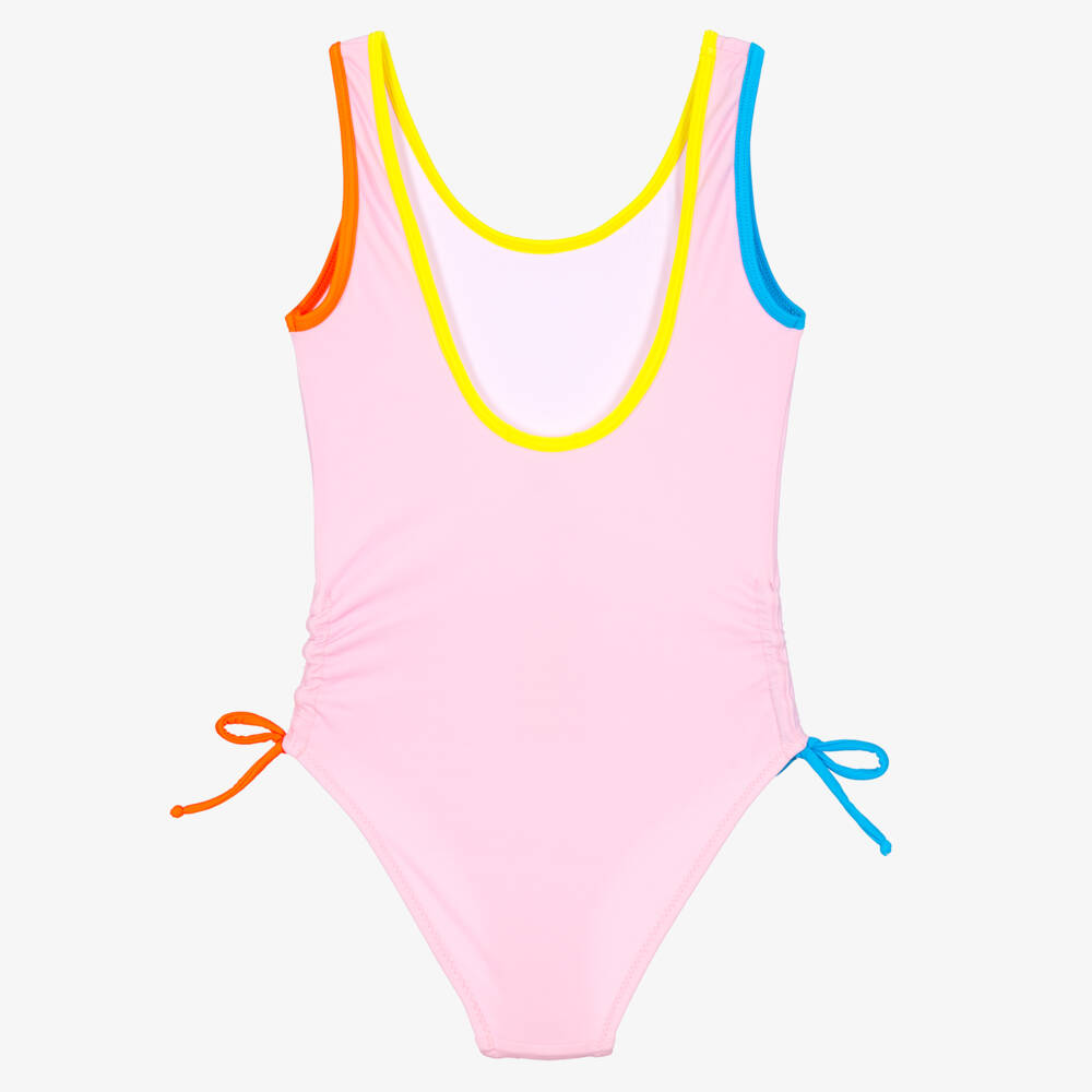 Nessi Byrd-Girls Pink Swimsuit with Multicolour Trims (UV50) | Childrensalon