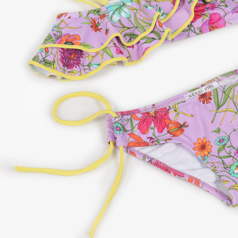 Nessi Byrd-Бикини фиолетовое с рюшами и цветами для девочек (УФ50) | Childrensalon