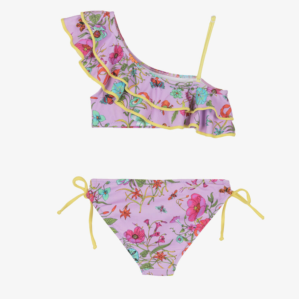 Nessi Byrd-Бикини фиолетовое с рюшами и цветами для девочек (УФ50) | Childrensalon