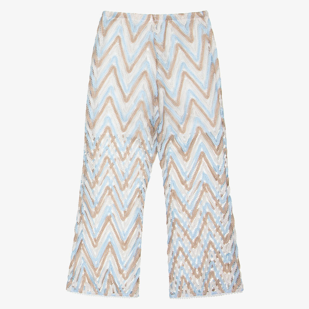 Nessi Byrd-بنطلون كروشيه للشاطئ لون أزرق وبيج للبنات | Childrensalon