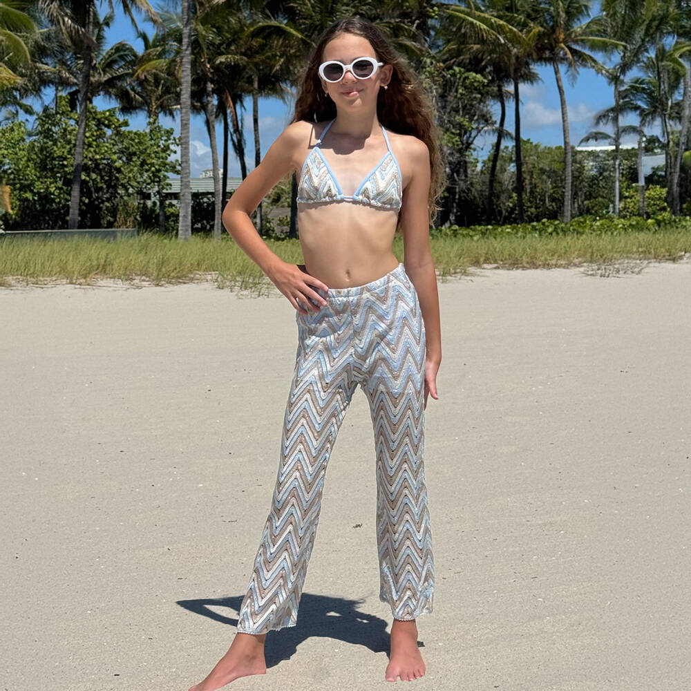 Nessi Byrd-Брюки пляжные вязаные сине-бежевые для девочек | Childrensalon