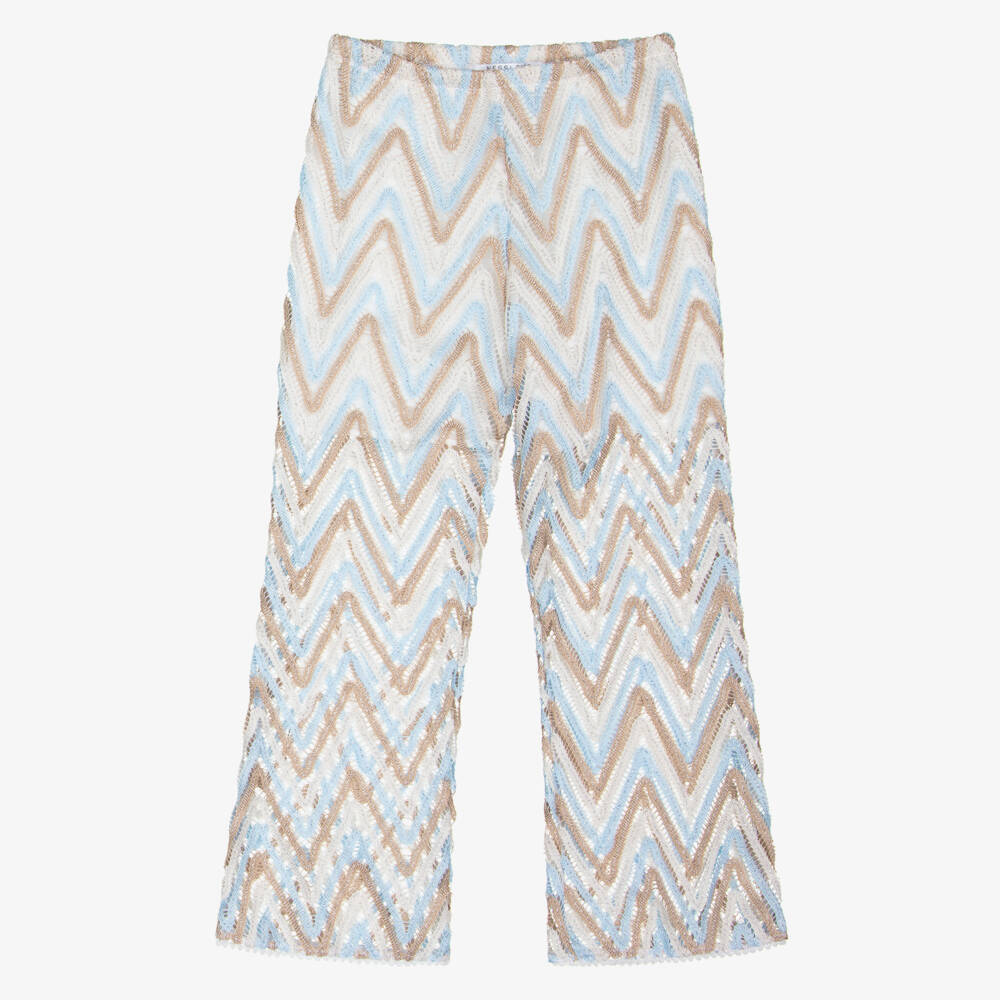 Nessi Byrd-بنطلون كروشيه للشاطئ لون أزرق وبيج للبنات | Childrensalon