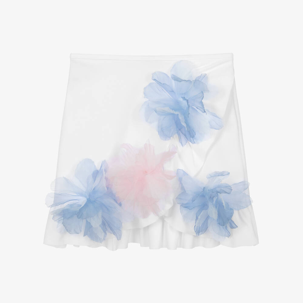 Nessi Byrd-Юбка белая пляжная с синими и розовыми цветами для девочек (UV50) | Childrensalon