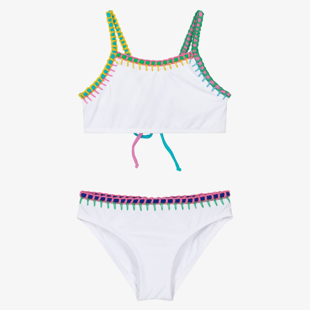 Nessi Byrd-Girls White Bikini with Multicolour Trims | Childrensalon