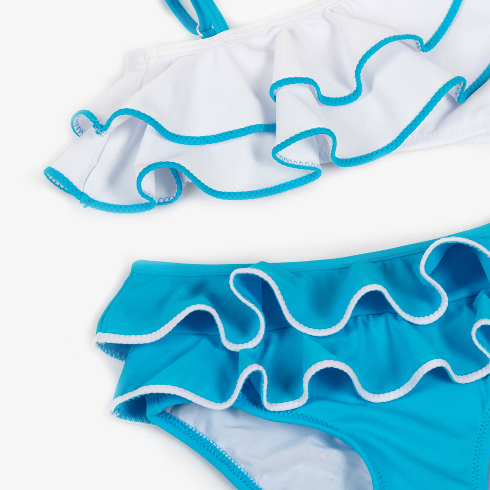Nessi Byrd-Бикини с оборками бело-голубое для девочек (УФ50) | Childrensalon