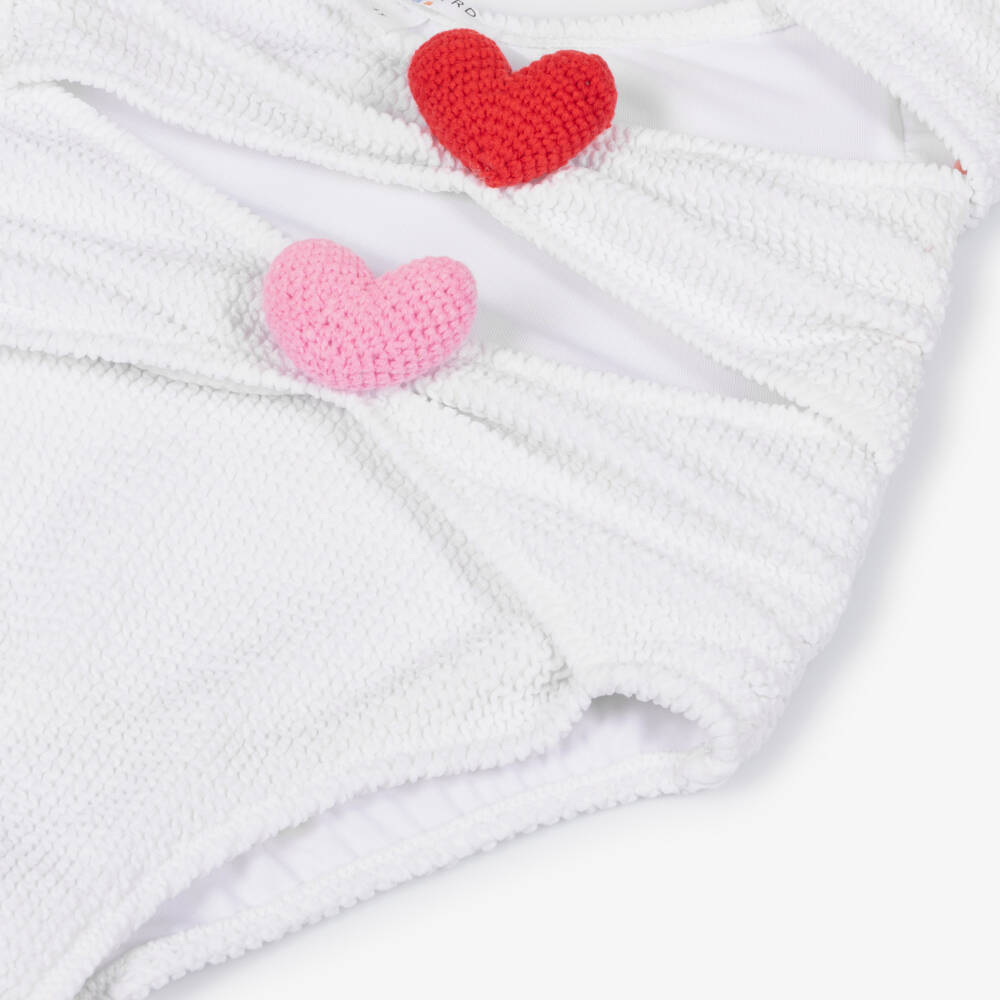 Nessi Byrd-مايوه كرينكل مزين بقلوب لون أبيض للبنات | Childrensalon