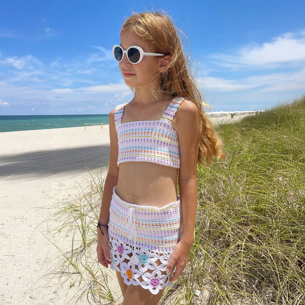 Nessi Byrd-تنورة للشاطئ مزينة بورود كروشيه لون أبيض للبنات | Childrensalon