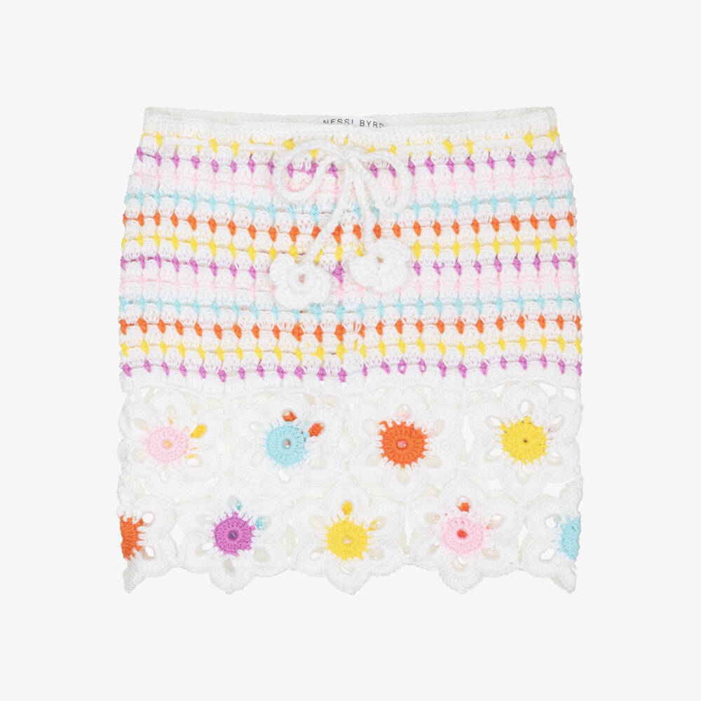 Nessi Byrd-Юбка пляжная белая вязаная с цветами для девочек | Childrensalon