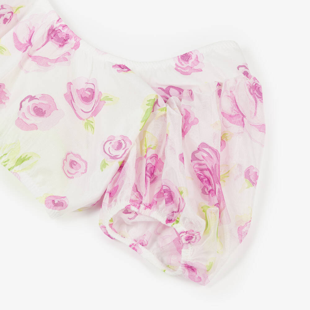 Nessi Byrd-Бело-розовый цветочный укороченный пляжный топ для девочек (УФ50) | Childrensalon