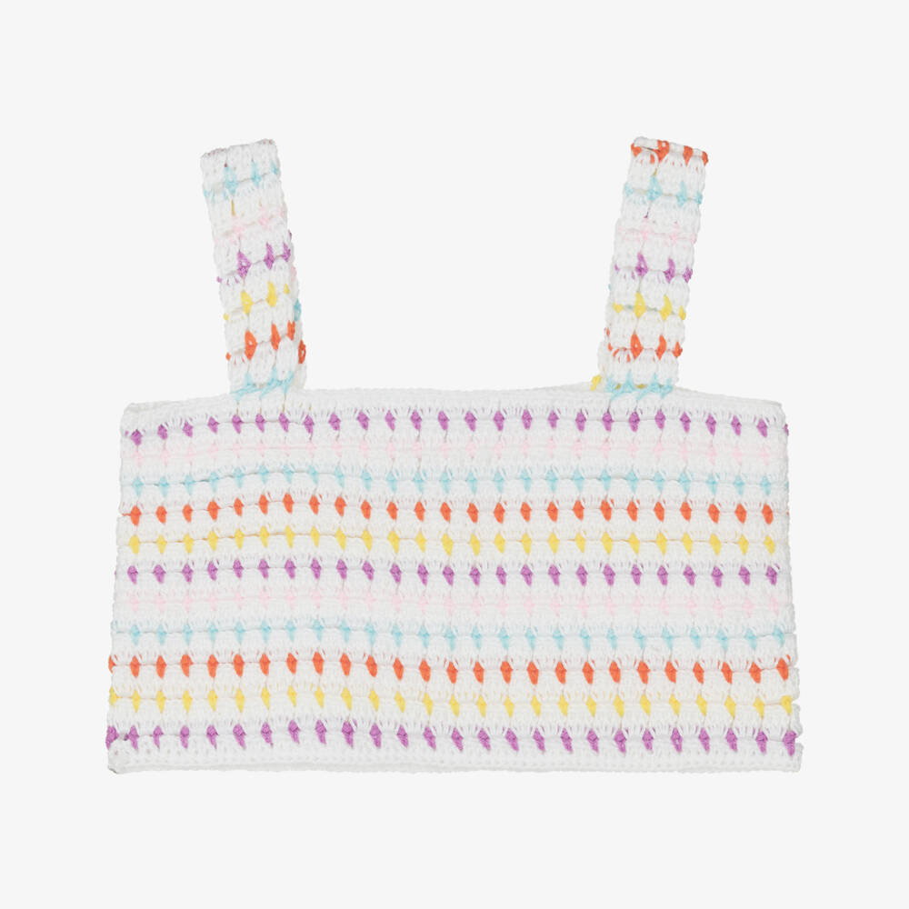 Nessi Byrd-توب قصير كروشيه لون أبيض وألوان قوس قزح للبنات | Childrensalon