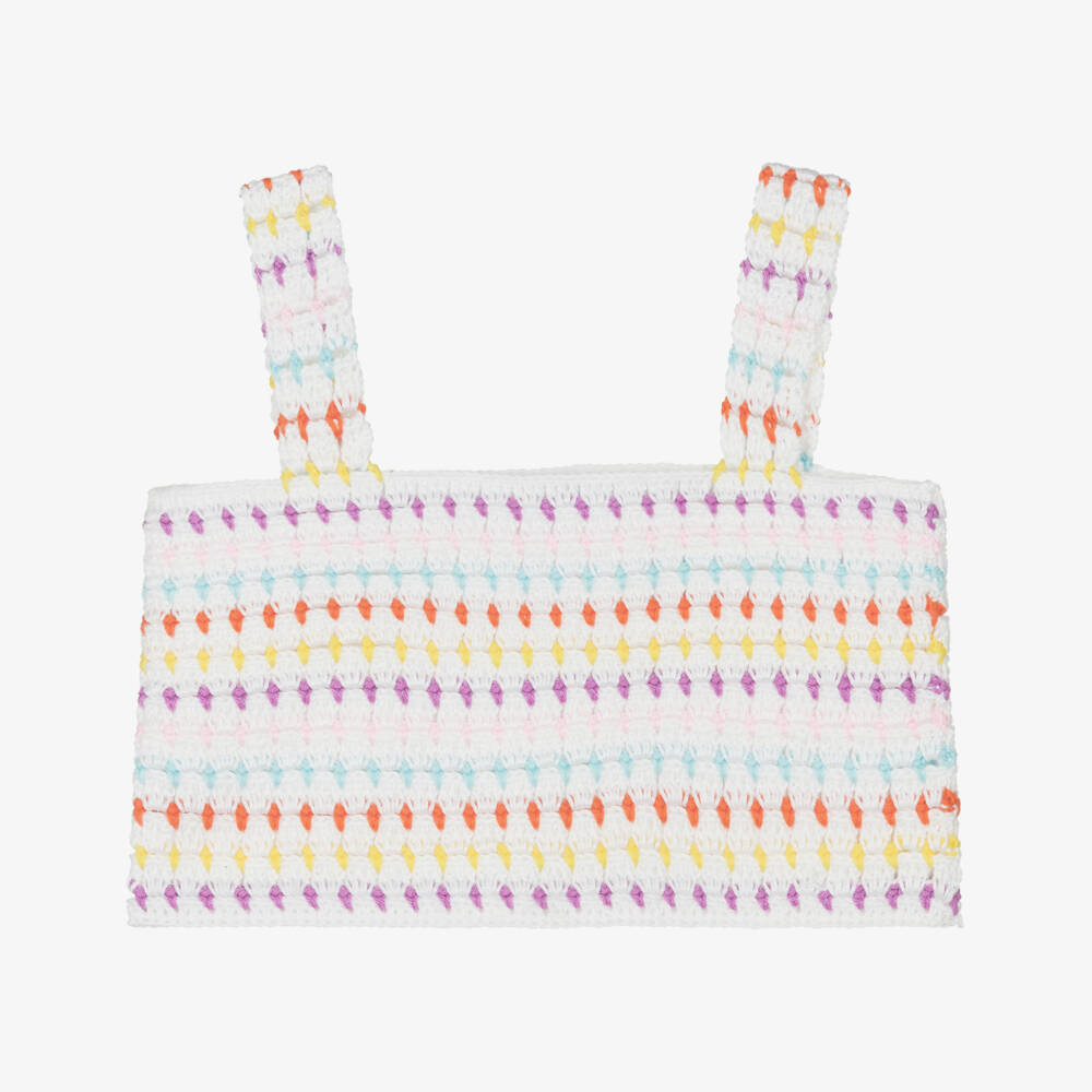 Nessi Byrd-توب قصير كروشيه لون أبيض وألوان قوس قزح للبنات | Childrensalon