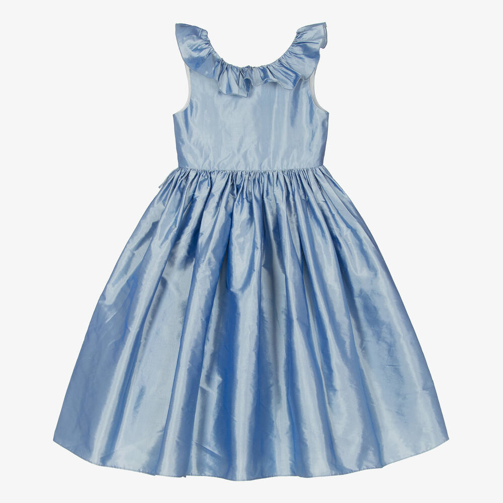 Nicki Macfarlane-Girls Blue Silk Dupion Dress | Childrensalon
