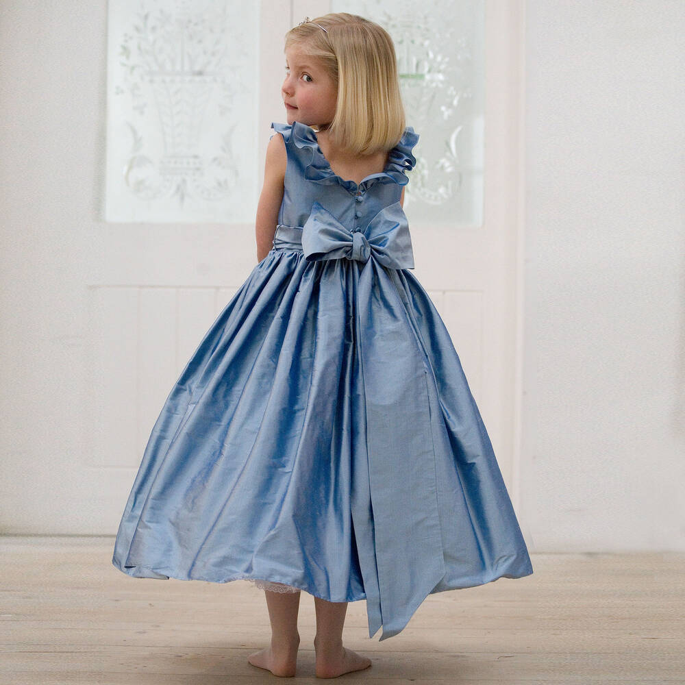 Nicki Macfarlane-Girls Blue Silk Dupion Dress | Childrensalon