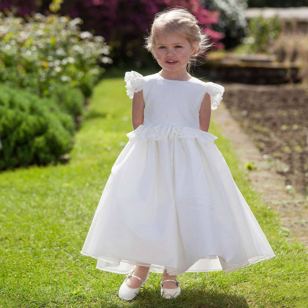 Nicki Macfarlane-Girls Ivory Silk & Lace Dress | Childrensalon