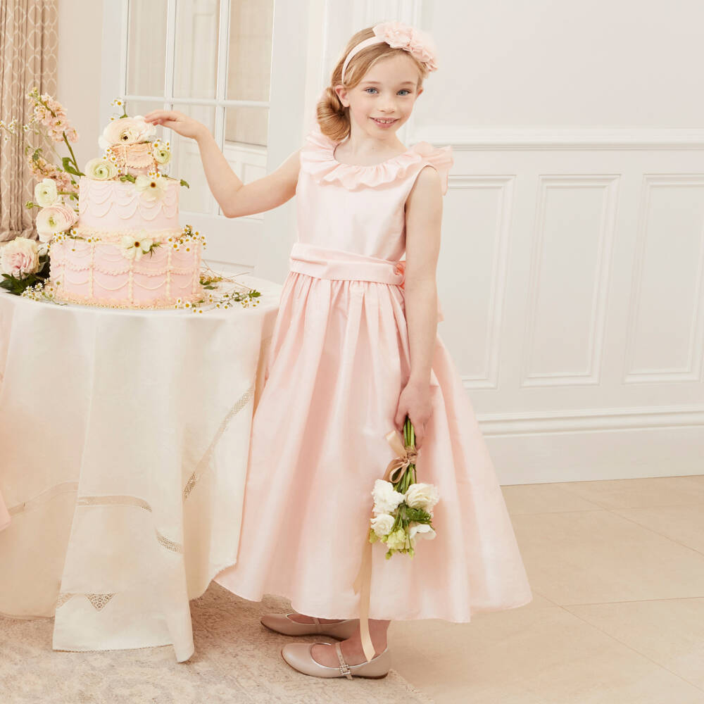 Nicki Macfarlane-Girls Pale Pink Silk Taffeta Dress | Childrensalon