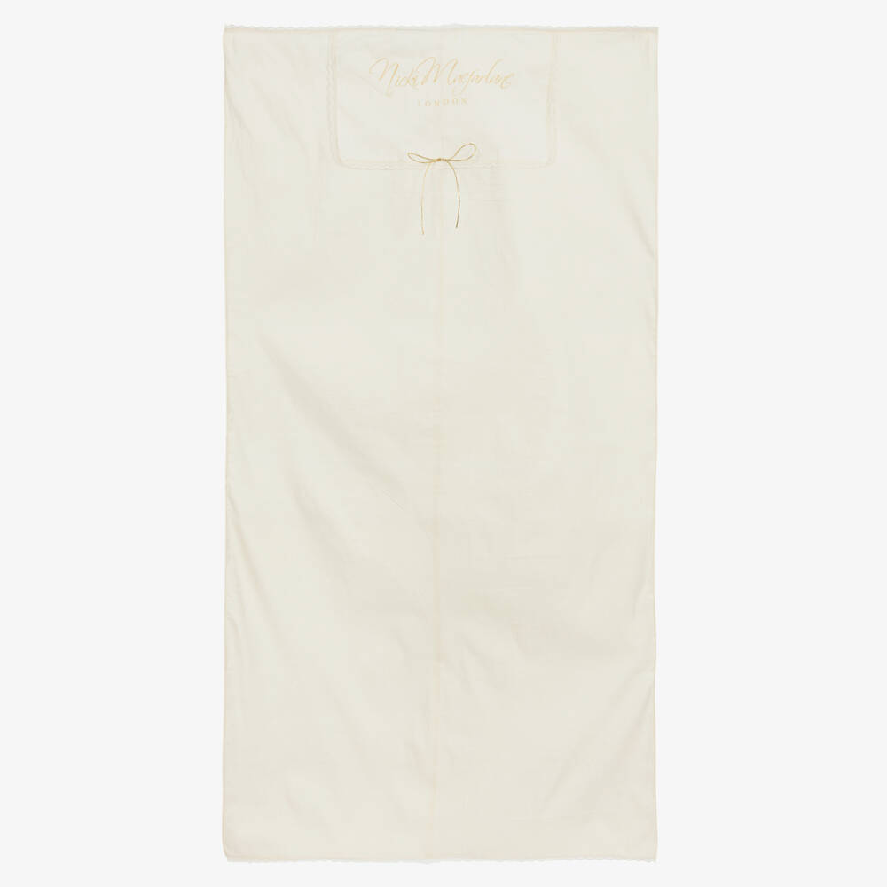 Nicki Macfarlane-Girls White Silk & Tulle Dress with Sequins, Pearls & Feathers | Childrensalon