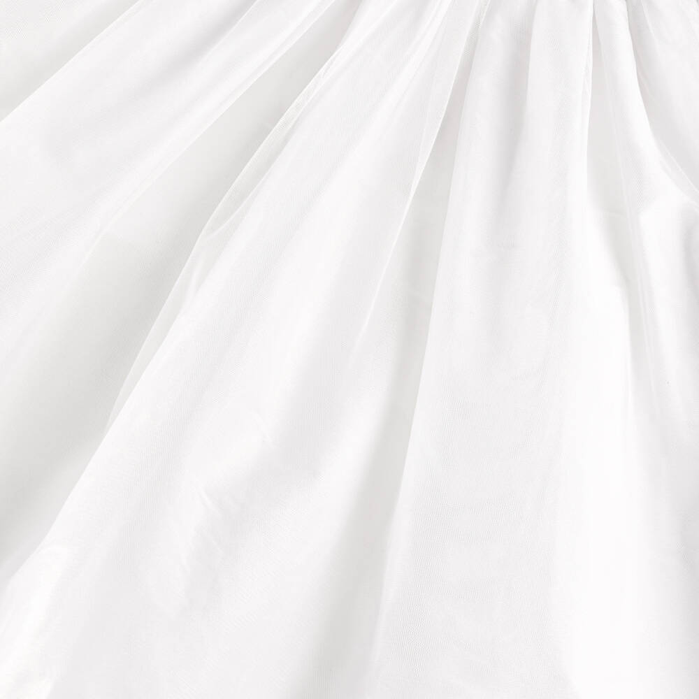 Nicki Macfarlane-Girls White Silk & Tulle Dress with Sequins, Pearls & Feathers | Childrensalon