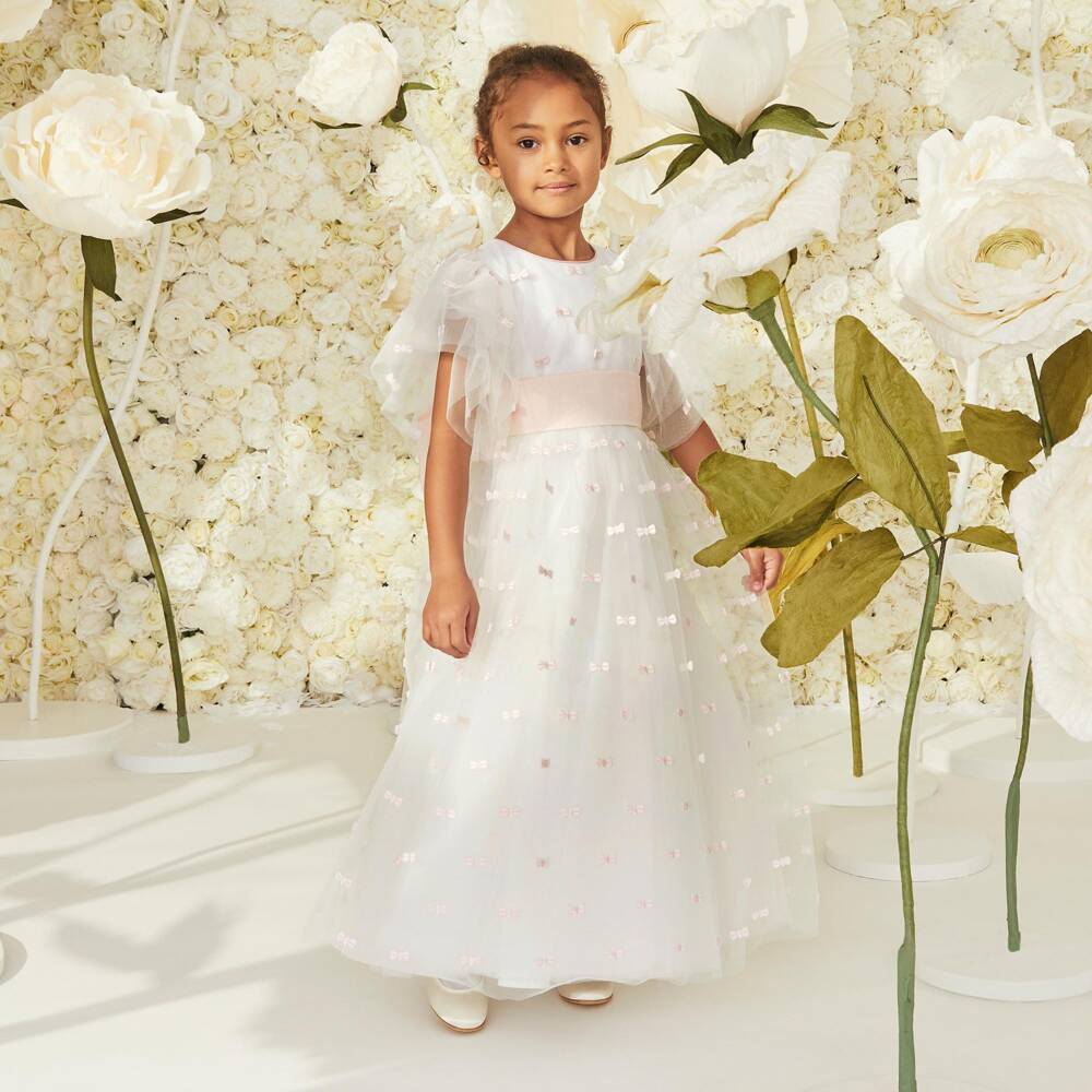 Nicki Macfarlane-فستان تول بفيونكة لون أبيض وزهري | Childrensalon