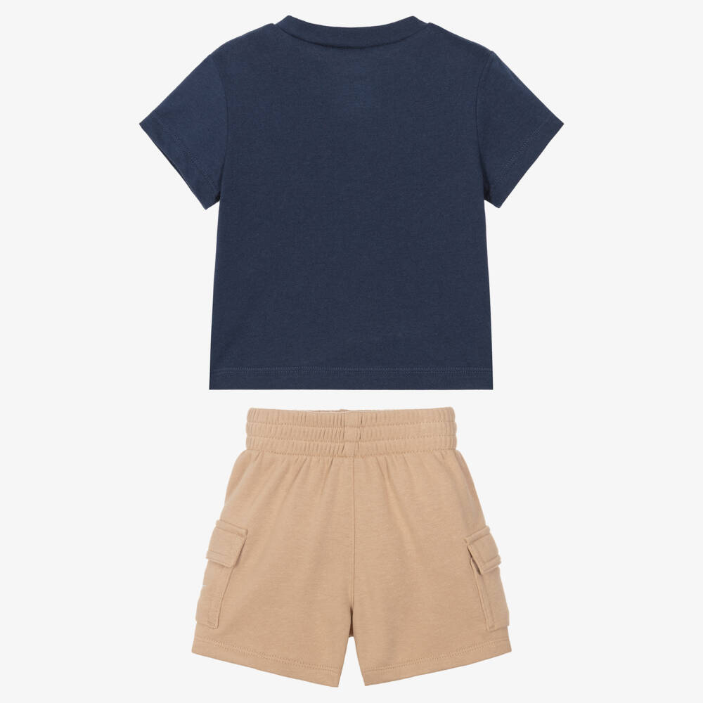 Nike-Baby Boys Blue & Beige Cotton Jersey Shorts Set | Childrensalon