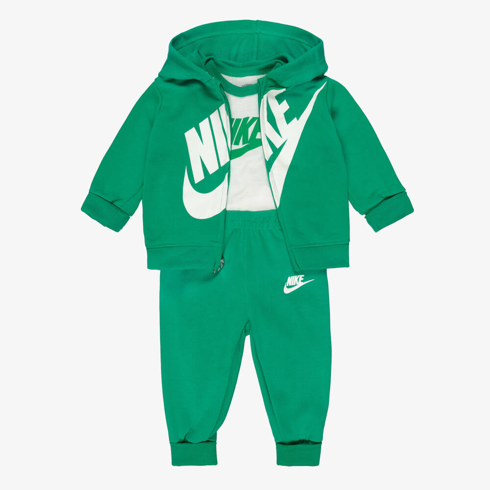 Nike-Baby Boys Green & Ivory Swoosh Logo Tracksuit Set | Childrensalon