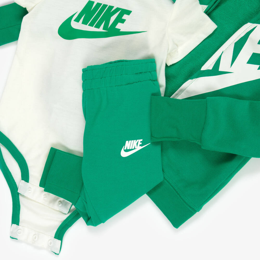 Nike-Baby Boys Green & Ivory Swoosh Logo Tracksuit Set | Childrensalon
