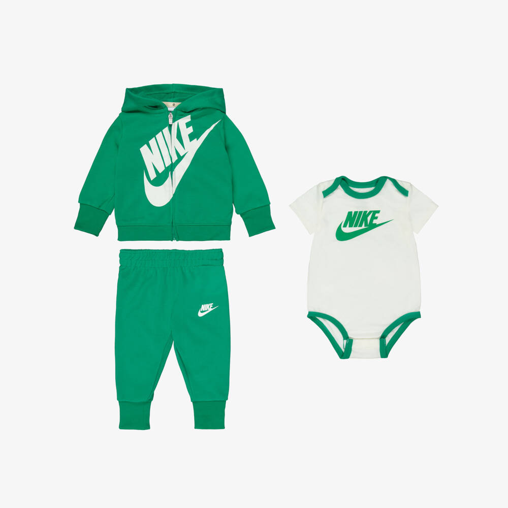 Nike-Baby Boys Green & Ivory Swoosh Logo Tracksuit Set | Childrensalon