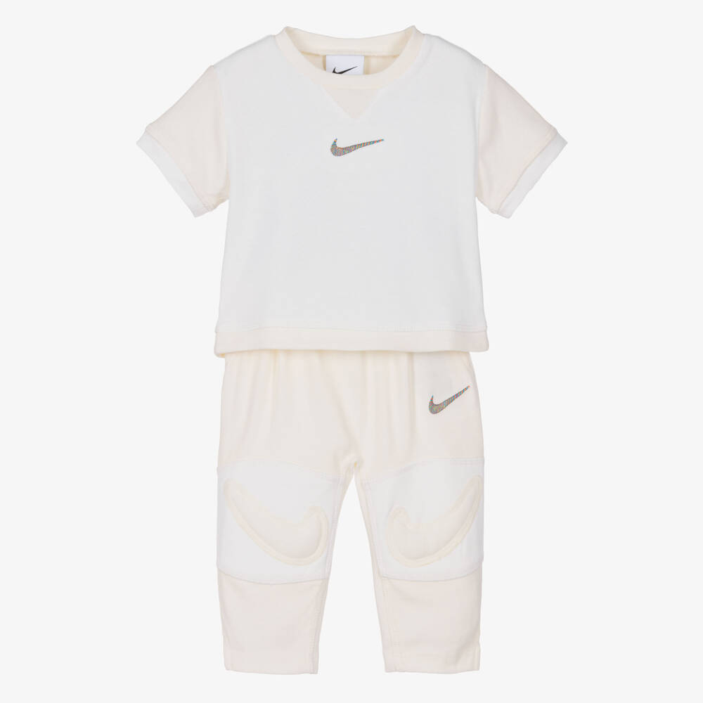 Nike-Baby Boys Ivory Jersey Swoosh Logo Trouser Set | Childrensalon