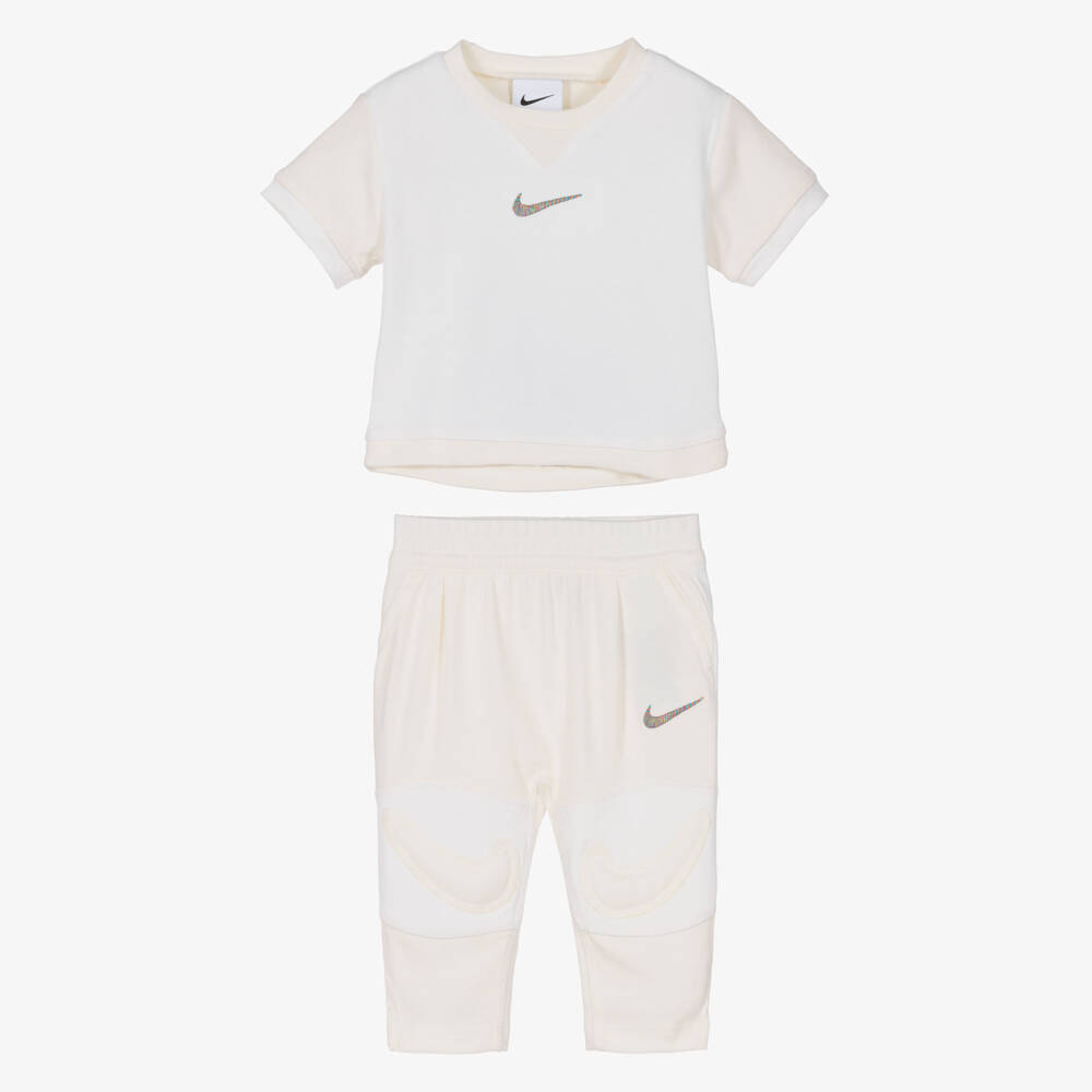 Nike-Baby Boys Ivory Jersey Swoosh Logo Trouser Set | Childrensalon