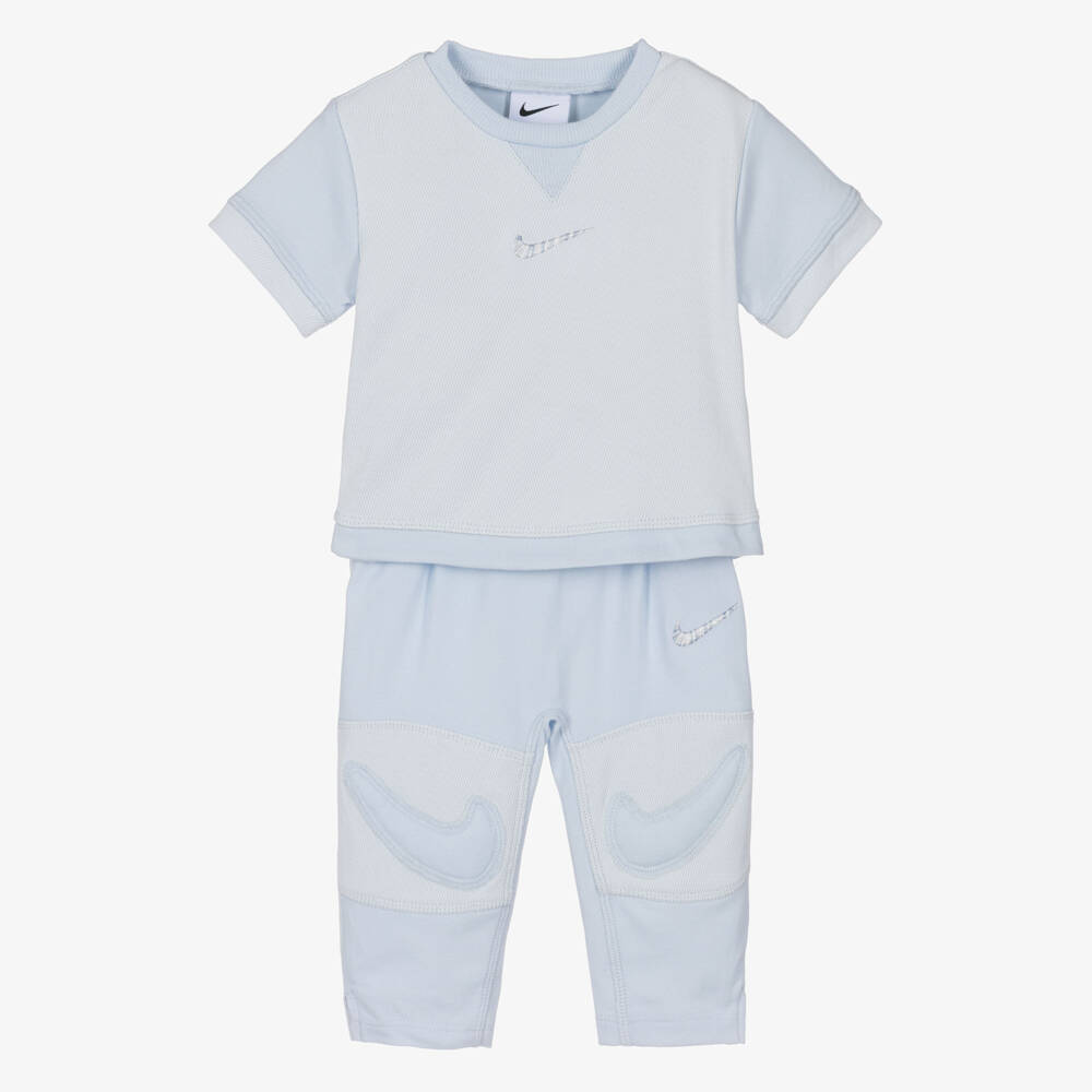 Nike-Baby Boys Pale Blue Jersey Swoosh Logo Trouser Set | Childrensalon