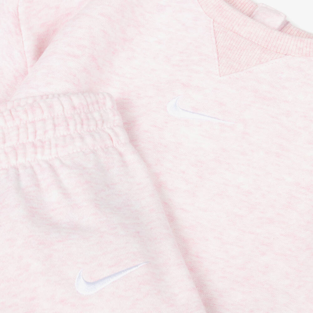 Nike-Baby Girls Pink Marl Swoosh Logo Tracksuit | Childrensalon
