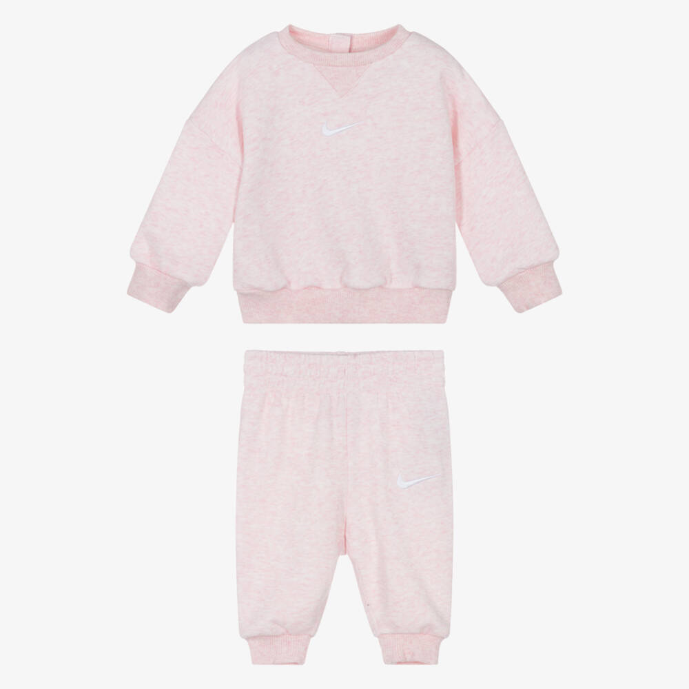 Nike-Baby Girls Pink Marl Swoosh Logo Tracksuit | Childrensalon