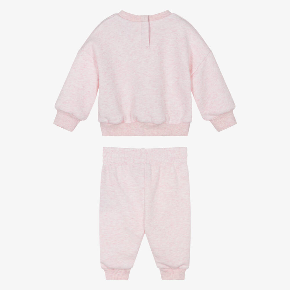 Nike-Baby Girls Pink Marl Swoosh Logo Tracksuit | Childrensalon