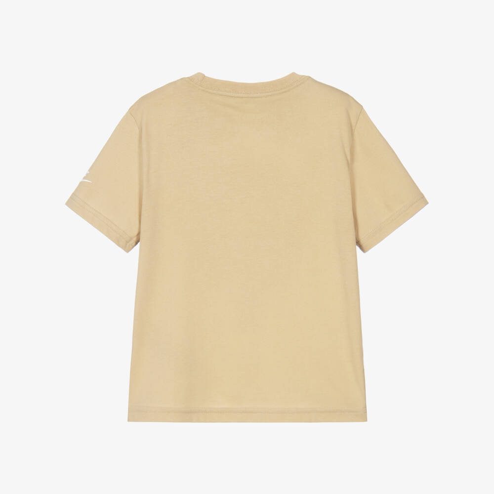 Nike-Beige Crew Neck T-Shirt with Swoosh Print | Childrensalon