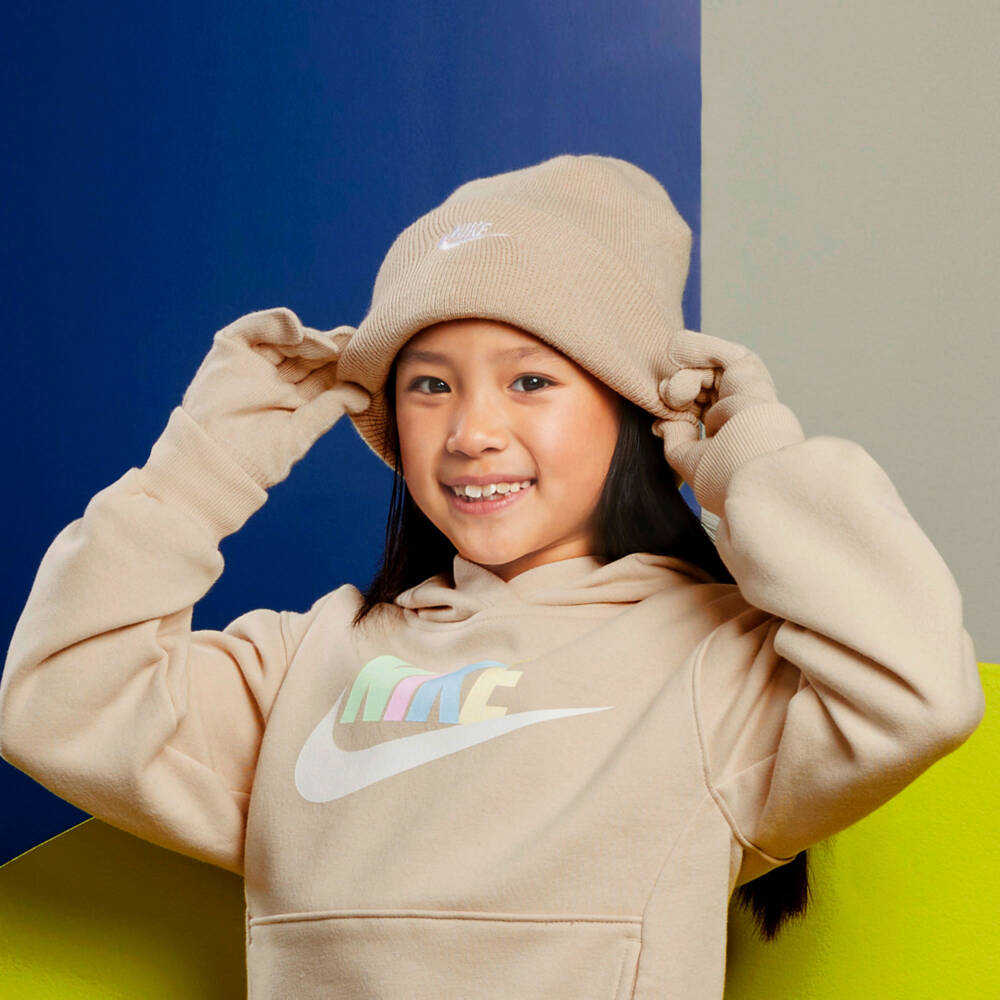 Nike-Beige Ribbed Knit Hat & Gloves Set with Swoosh Logo | Childrensalon