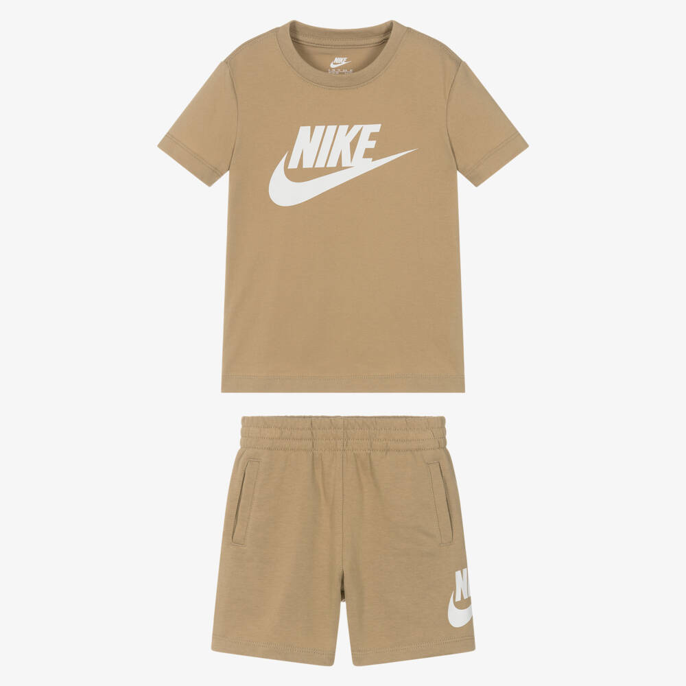 Nike-طقم شورت قطن لون بيج  | Childrensalon