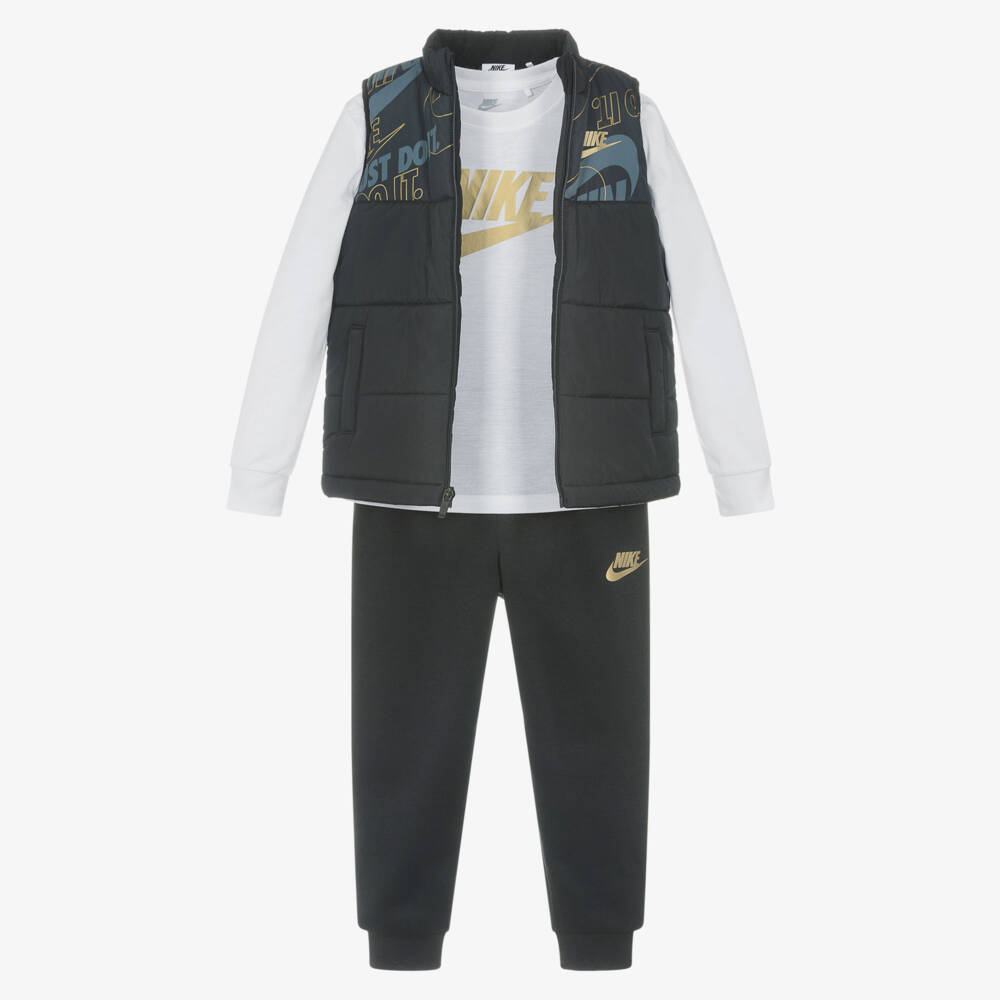 Nike-Black & White Swoosh Logo Gilet & Trouser Set  | Childrensalon