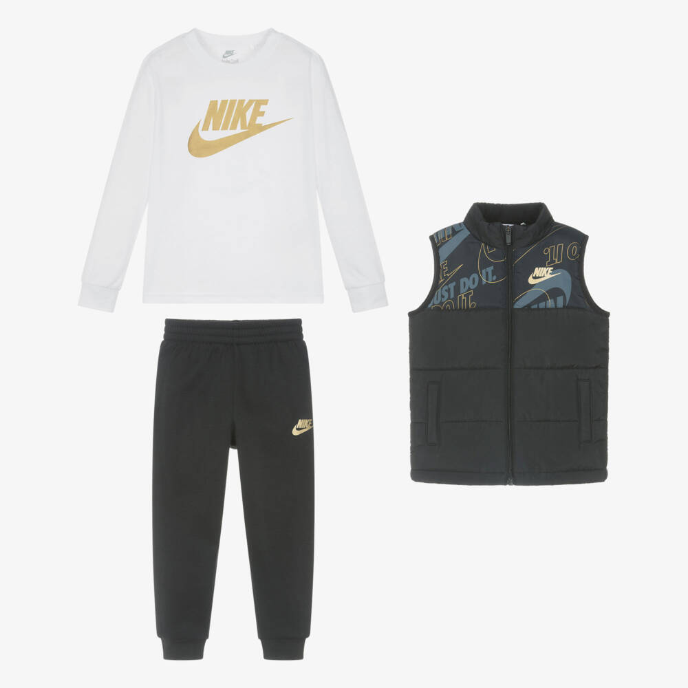 Nike-Black & White Swoosh Logo Gilet & Trouser Set  | Childrensalon