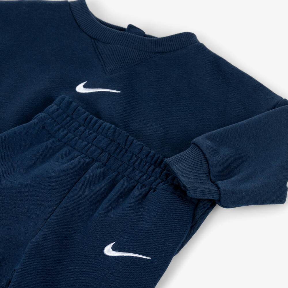 Nike-Blue Cotton Baby Tracksuit with Embroidered Swoosh Logo | Childrensalon