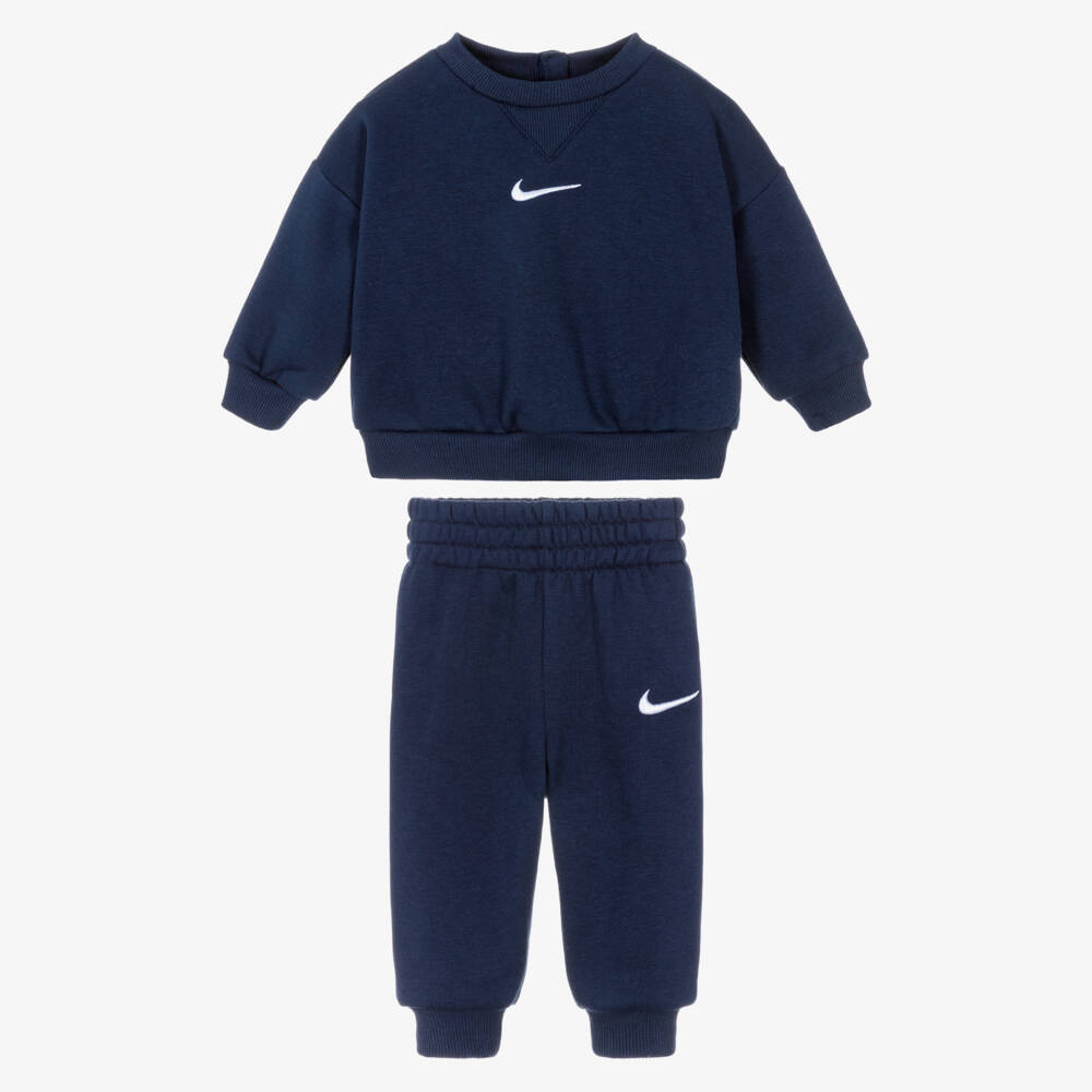 Nike-Blue Cotton Baby Tracksuit with Embroidered Swoosh Logo | Childrensalon
