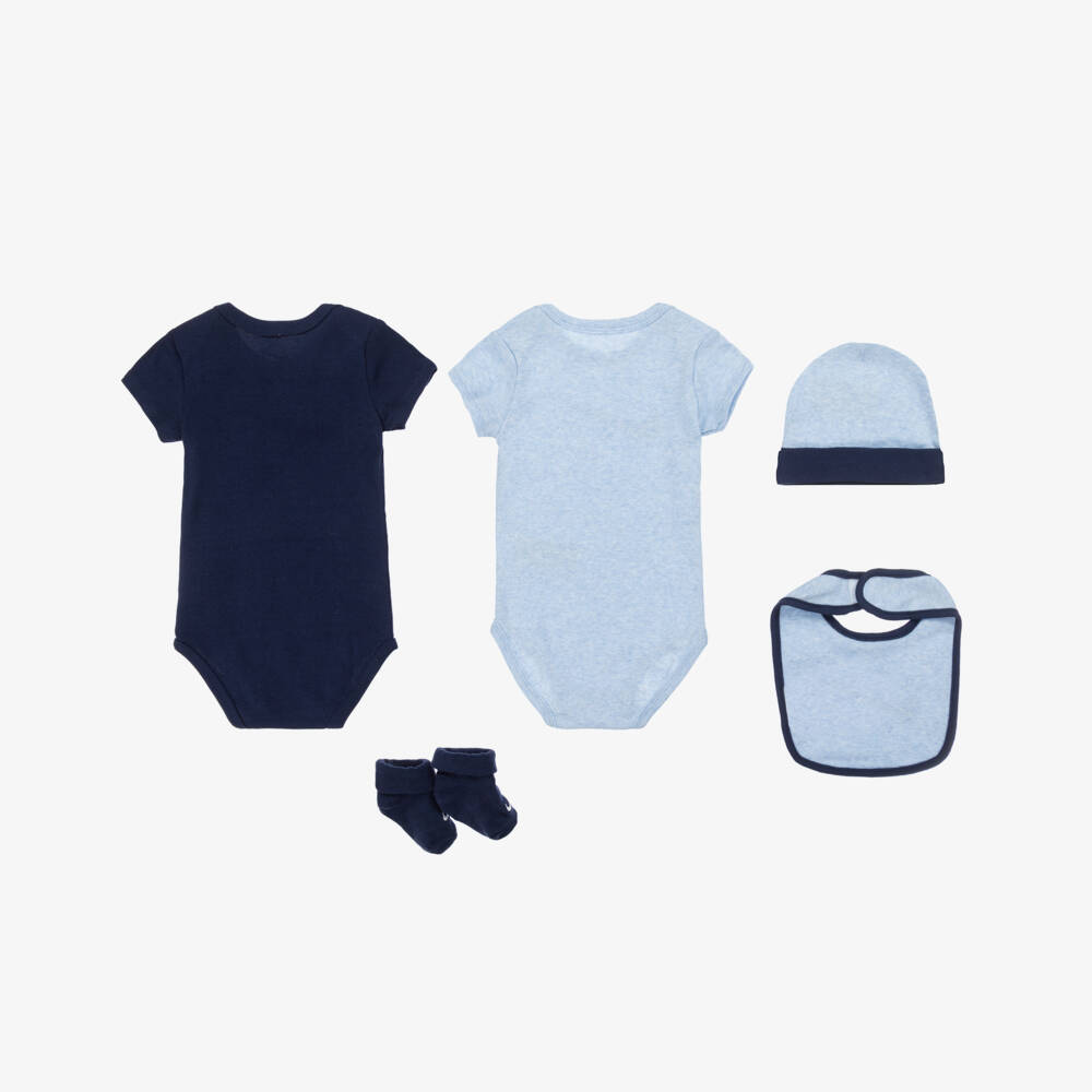 Nike-Blue Cotton Swoosh Logo Babysuit Set | Childrensalon