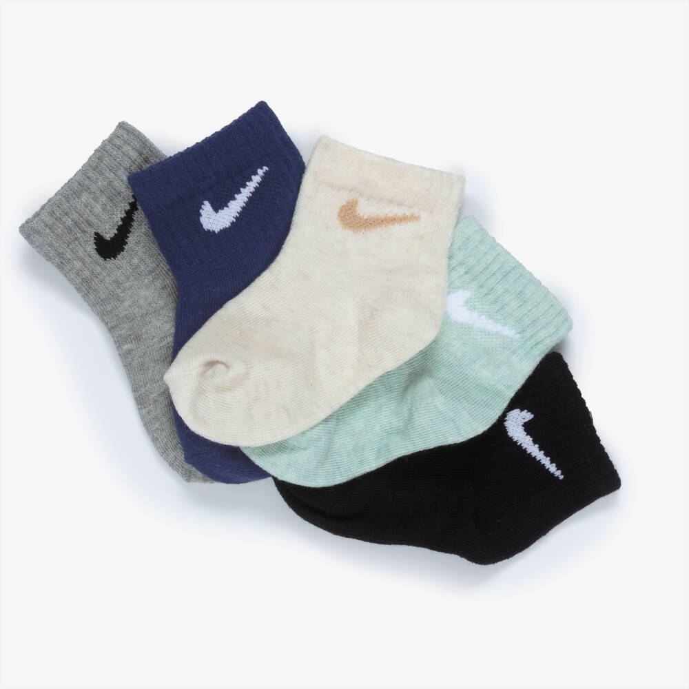 Nike-Blue & Green Ankle Socks with Swoosh Logo (6 Pack) | Childrensalon