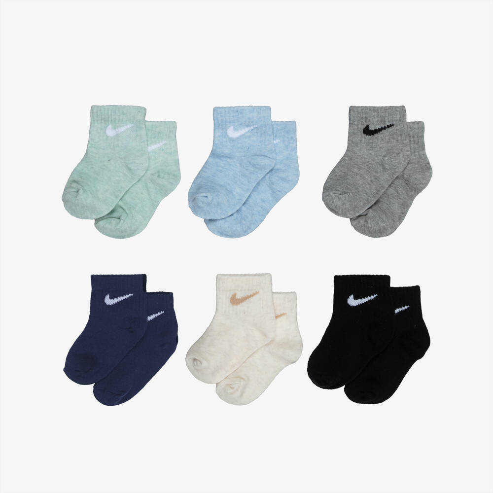 Nike-Blue & Green Ankle Socks with Swoosh Logo (6 Pack) | Childrensalon