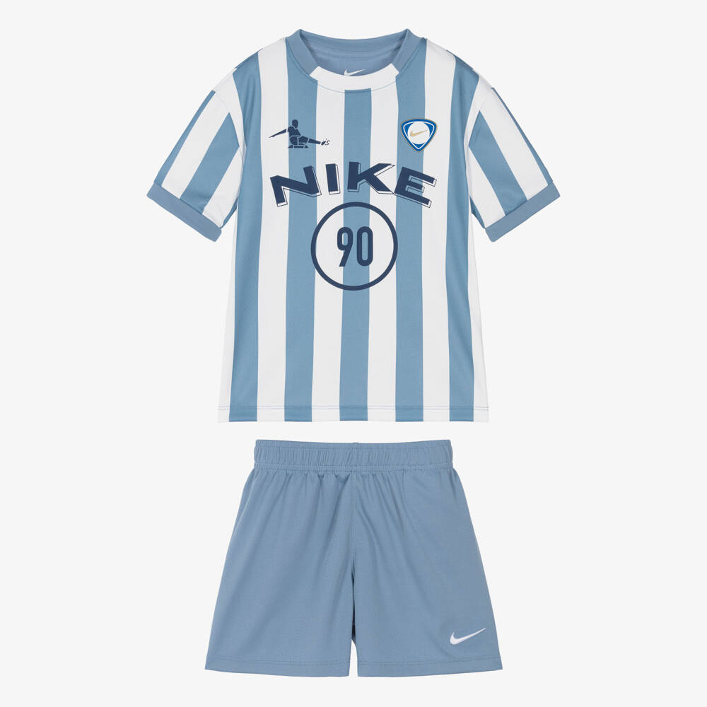 Nike-Boy White & Blue Goal Mode Shorts Set | Childrensalon