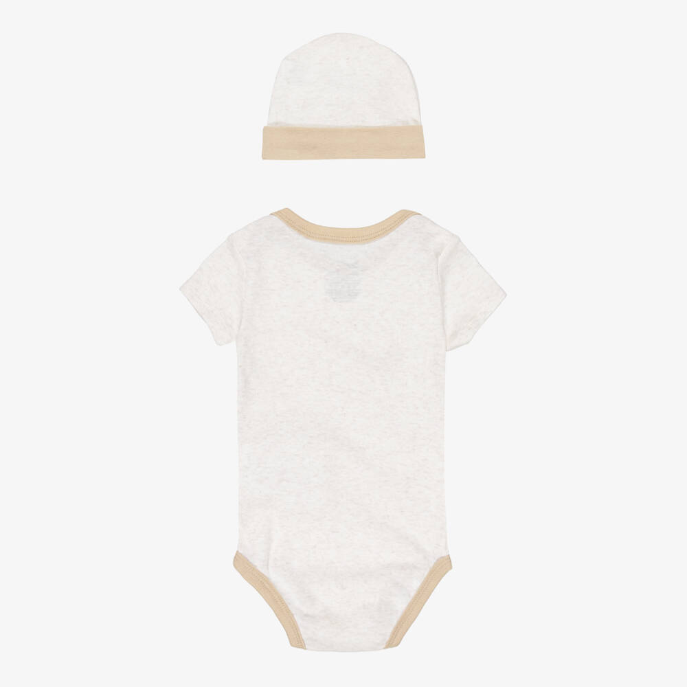Nike-Boys Beige Cotton Jersey Babysuit Set with Swoosh Logos | Childrensalon
