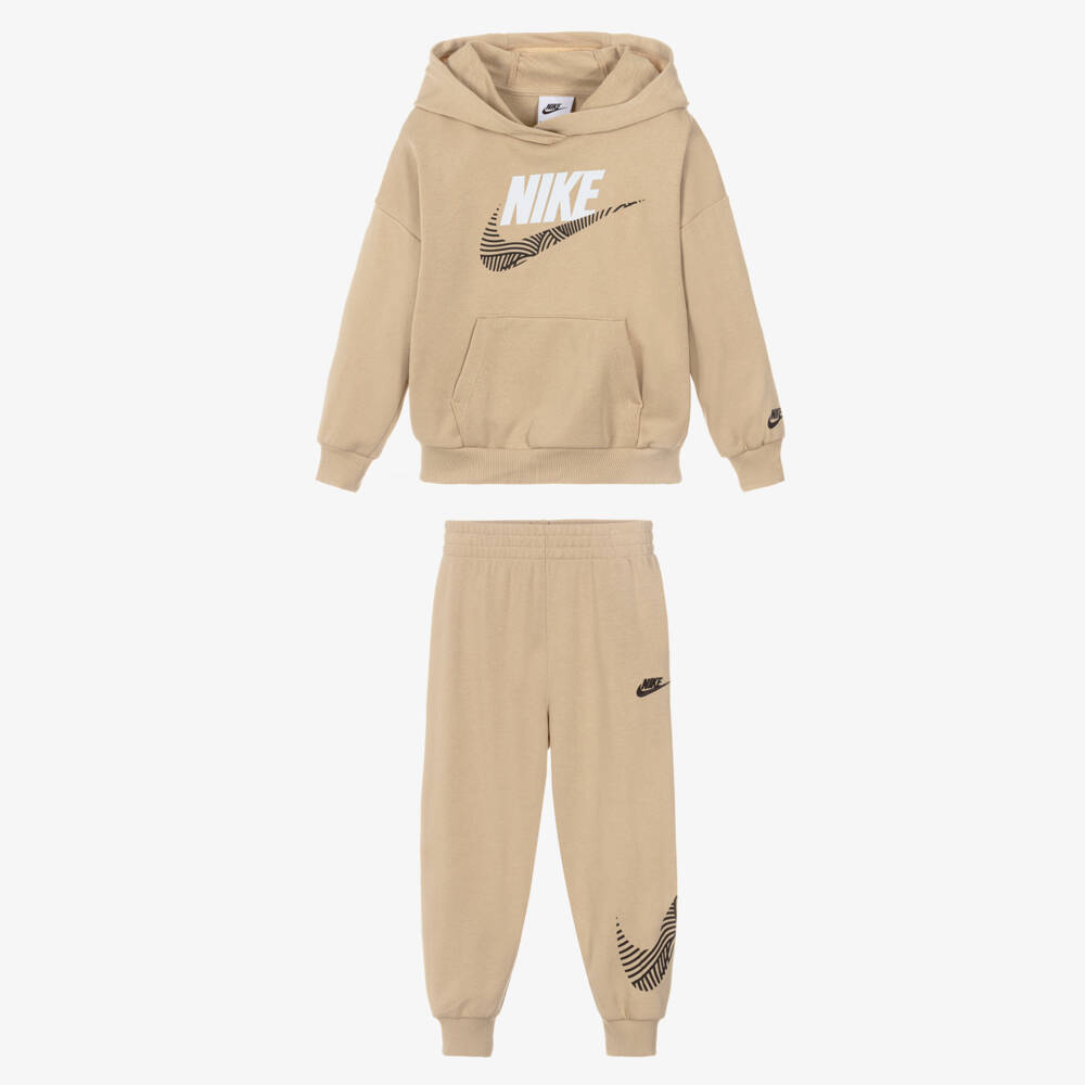 Nike-Boys Beige Tracksuit with Sporty Swoosh Logo Prints | Childrensalon
