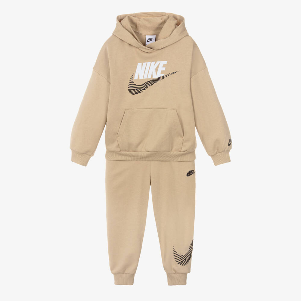 Nike-Boys Beige Tracksuit with Sporty Swoosh Logo Prints | Childrensalon