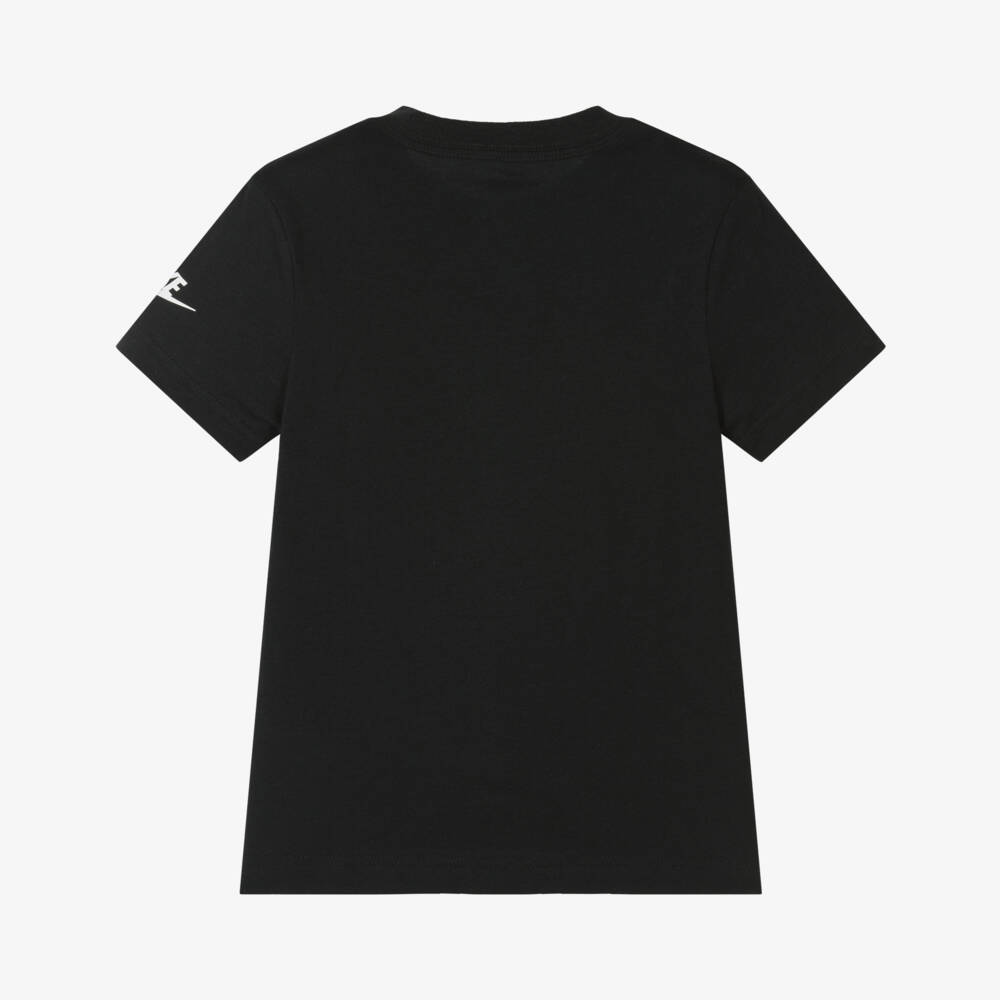 Nike-Boys Black Cotton T-Shirt with Colourful Swoosh Logo | Childrensalon